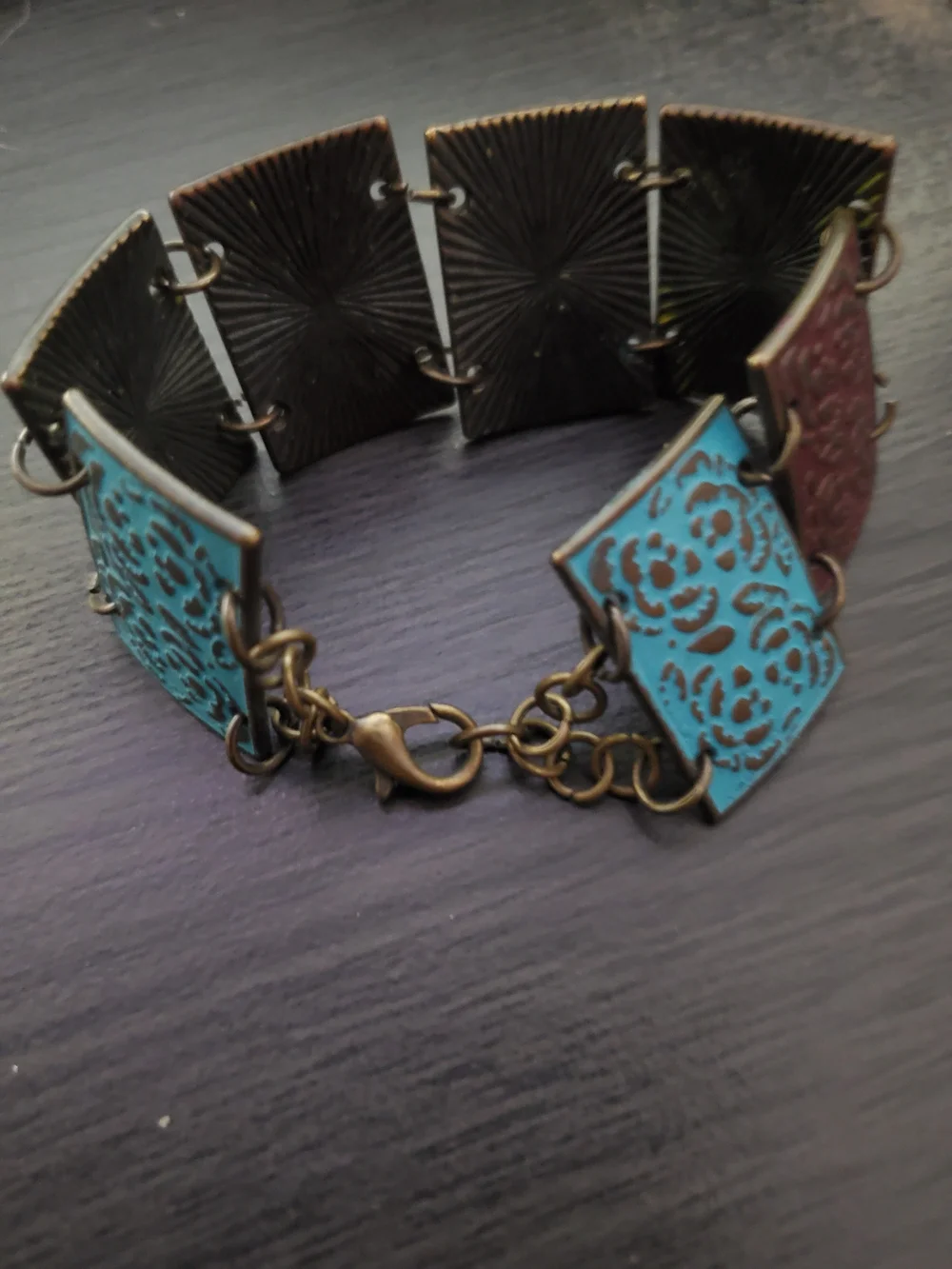 Floral Panel Link Bracelet in Blue and Yellow